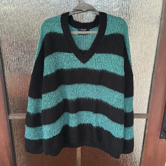 ALL SAINTS Lou Sparkle V Neck Knitted Sweater Black Blue Stripe large - Picture 3 of 9